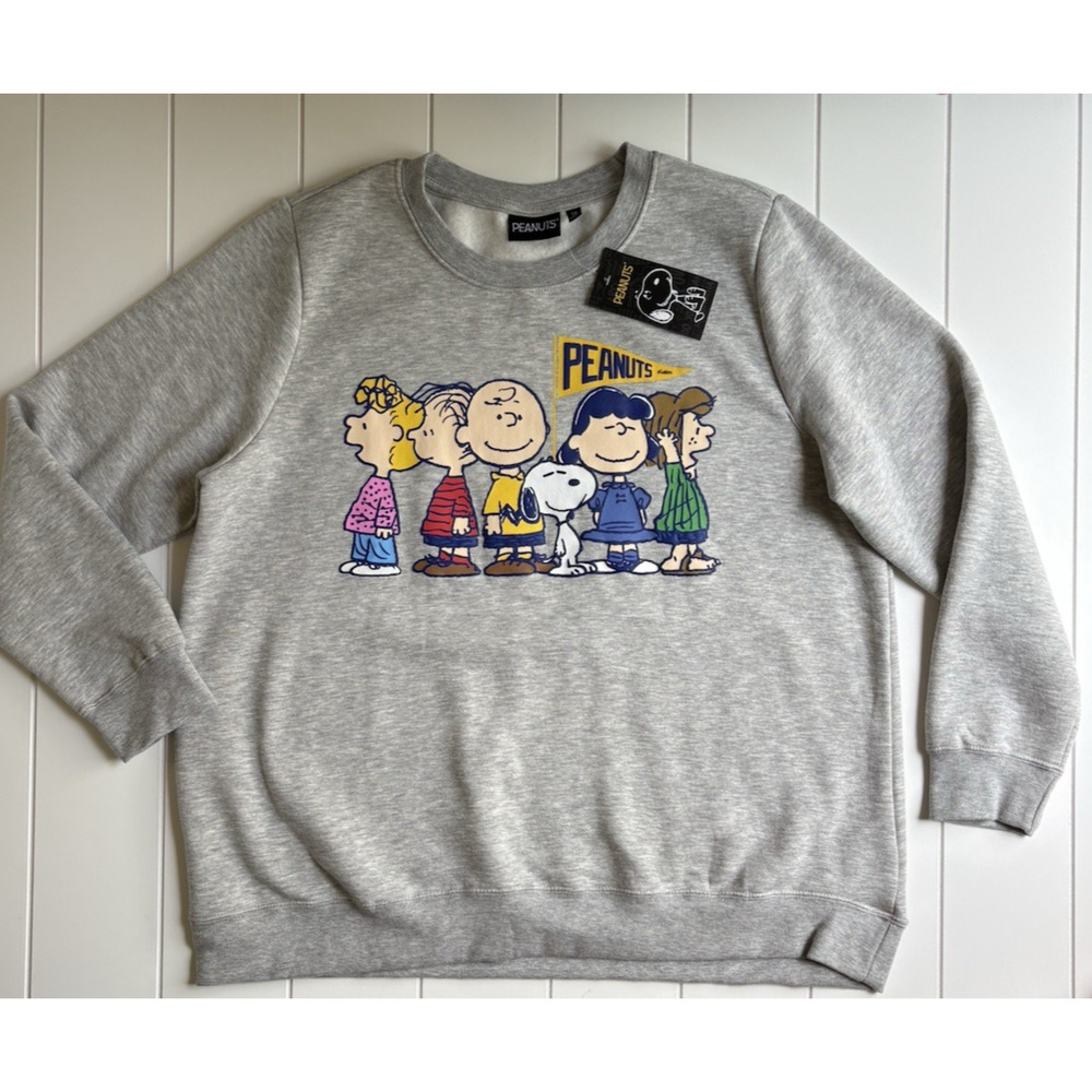 NWT Peanuts Charlie Brown Snoopy Gray Graphic Crewneck Sweatshirt Plus Size 1X - Picture 2 of 9